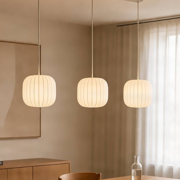 Lampada a sospensione Bridget Lucande, dimmerabile, Bianco / Opale, Soggiorno / Sala da pranzo, Tessuto / Stoffa / Seta, Scandinavo, Lampada a sospensione