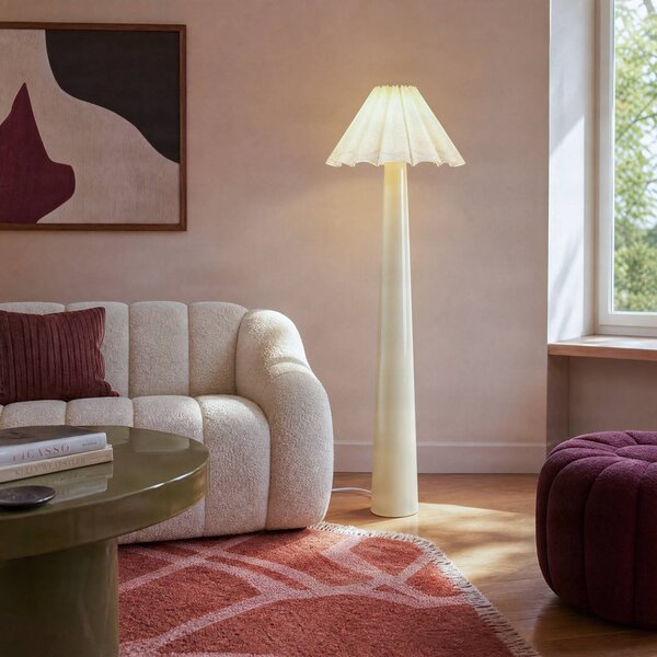 Lampada da terra Lotte Lindby, Bianco / Opale, Soggiorno / Sala da pranzo, Tessuto / Stoffa / Seta, Moderno, Lampada da terra