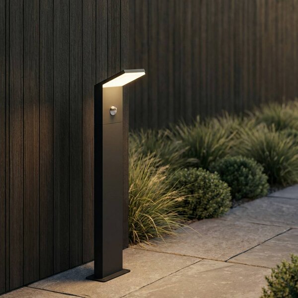 Lucande lampione a LED Nevio, sensore, 60 cm, antracite NEVIO, Nero, Alluminio, Moderno