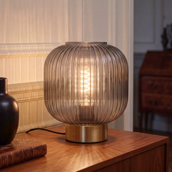 OSRAM Lampada da tavolo Decor Groovie, Alluminio / Grigio / Zincato, Soggiorno / Sala da pranzo, Vetro, Vintage, Lampada da tavolo