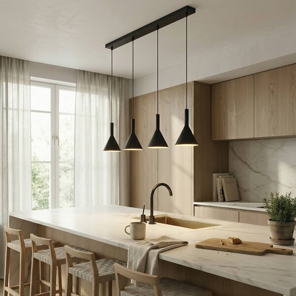 Lampada a sospensione Tadej Arcchio, dimmerabile, Nero, Soggiorno / Sala da pranzo, Metallo, Moderno, Lampada a sospensione