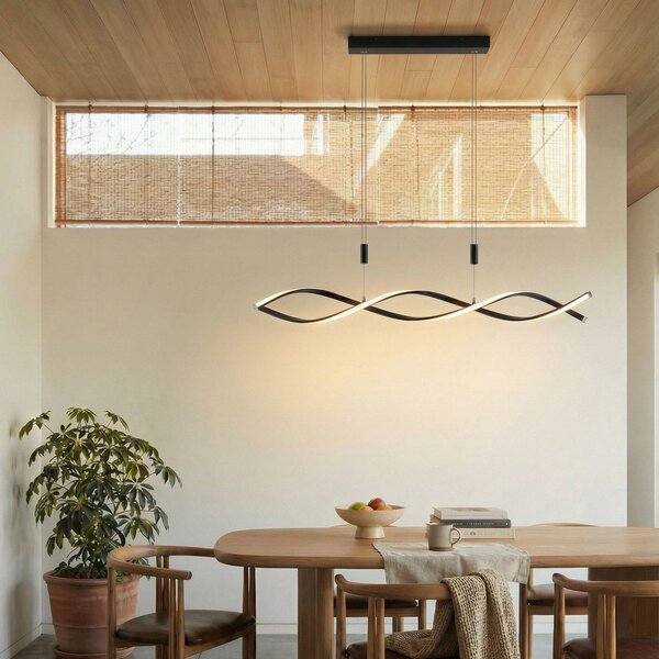 Lampada LED a sospensione Welina di Lindby, nera, in ferro, regolabile dimmerabile, Nero, Soggiorno / Sala da pranzo, Metallo, Moderno