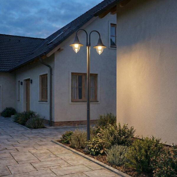 Lindby lampada da esterno Madea, grigio, a 2 luci, 212 cm, E27, IP44 Madea Lindby, dimmerabile, Nero, Alluminio, Moderno