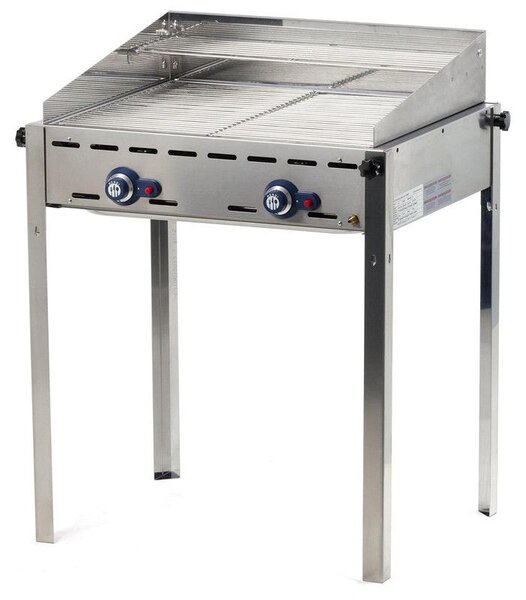 Griglia a gas con 2 piastre di cottura – 6 kW – Griglia da esterno potente, ideale per terrazzi e catering