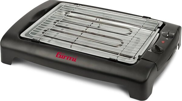 Girmi BQ12 Barbecue Elettrico da Tavolo 2000W Griglia Inox 34x24,5 cm Termostato Regolabile Vassoio Smontabile