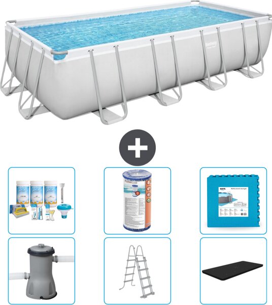 Piscina rettangolare Bestway Power Steel - 488 x 244 x 122 - Grigio, comprensiva di pompa - scala - pacchetto di manutenzione della copertura - filtro - piastrelle del pavimento