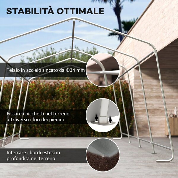 Outsunny Tendone per Auto e Feste con 2 Finestre Laterali, in Acciaio Zincato e PE, 618x265/330x240 cm, Grigio Chiaro|Aosom