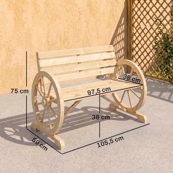 Outsunny Panchina da Giardino da 2 Posti con Braccioli a Ruota, Panchina da Esterno a Doghe in Legno di Abete, Stile Country, Panca per Terrazza Patio e Cortile, 105.5x56x79 cm, Color Legno | Aosom Italy