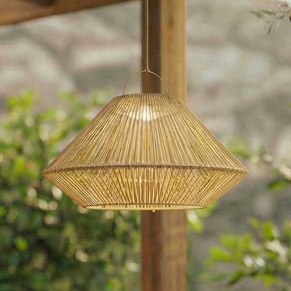 Lampada a sospensione solare LED Lindby Austas, beige, Ø 50 cm, USB, IP54 Austas Lindby, dimmerabile, Crema / Ambra, Plastica, Moderno, Lampade solari