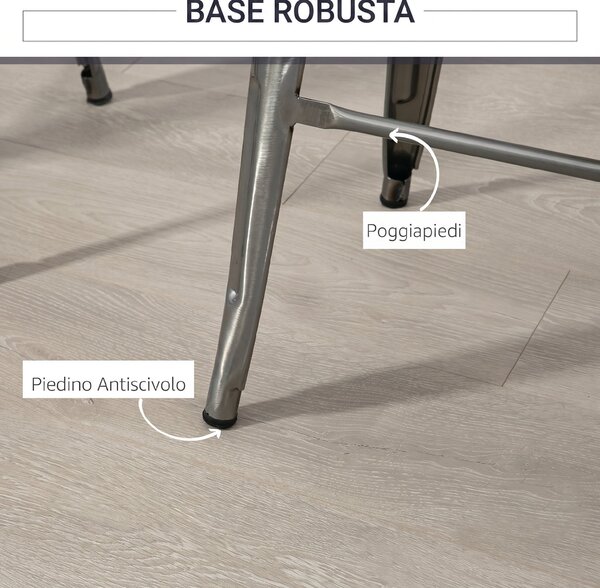 HOMCOM Set 4 Sgabelli Bar Impilabili con Poggiapiedi, Stile Industriale, in Acciaio, per Sala da pranzo, Argento | Aosom Italy
