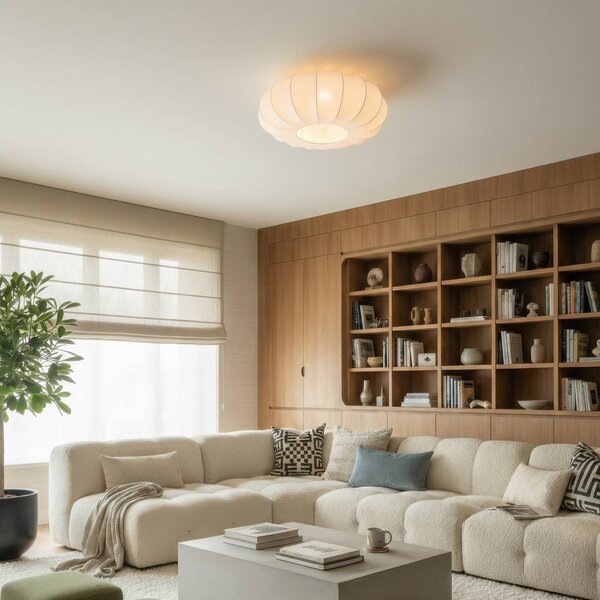 Plafoniera soffitto Helin Lindby, dimmerabile, Bianco / Opale, Soggiorno / Sala da pranzo, Tessuto / Stoffa / Seta, Scandinavo, Plafoniera