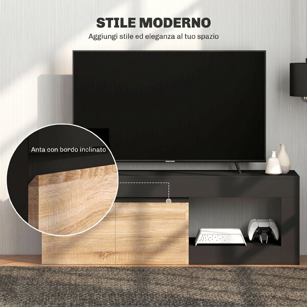 HOMCOM Mobile TV Moderno 60" max con Armadietto 2 Ante e Ripiano Aperto, 140x40x48 cm, Nero e color Legno | Aosom Italy