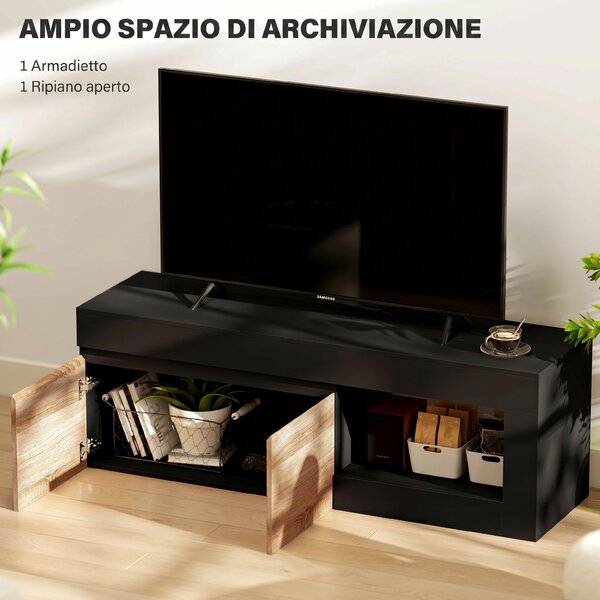 HOMCOM Mobile TV Moderno 60" max con Armadietto 2 Ante e Ripiano Aperto, 140x40x48 cm, Nero e color Legno | Aosom Italy