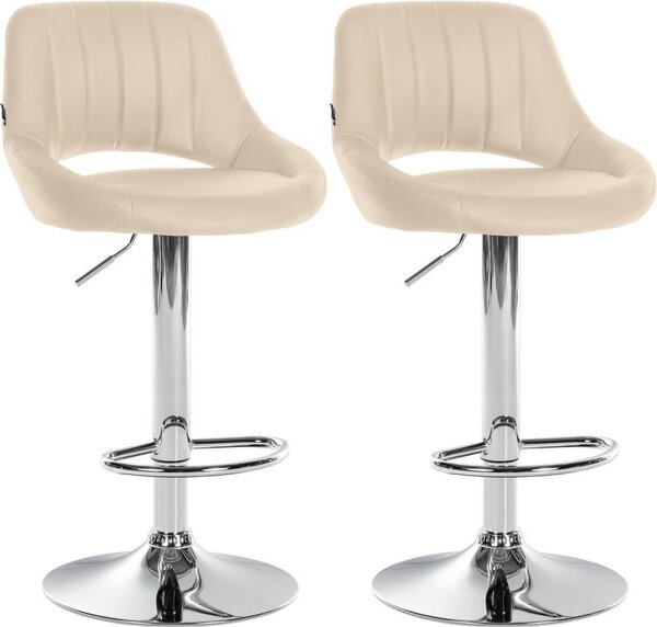 Set con 2 sgabelli da bar regolabili - sedute in Pelle finta - girevoli a 360° | Colore: crema | Materiale base: metallo effetto cromato