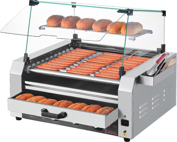 11 grill elettrico a rullo per hot dog - grill a rullo con scalda panini - macchina per grigliare le salsicce