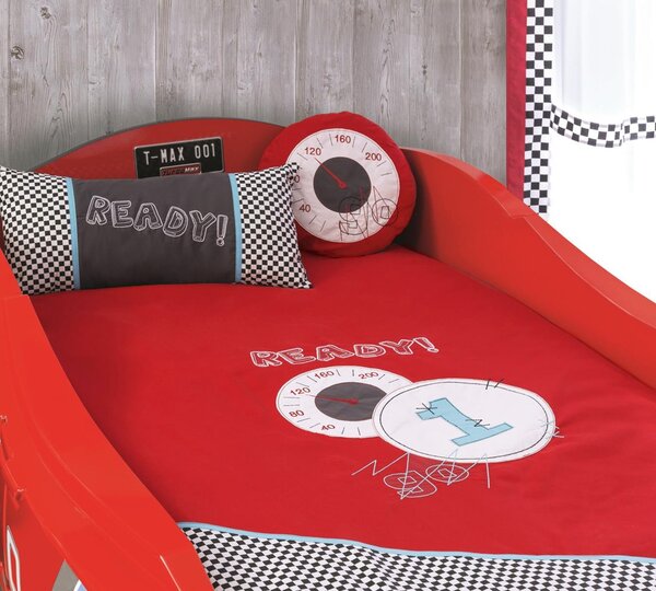 Auto Letto Turbo Max Rosso 90x195 Cm Con Materasso Gratis - Design Aerodinamico e Realistico Decorato Formula 1