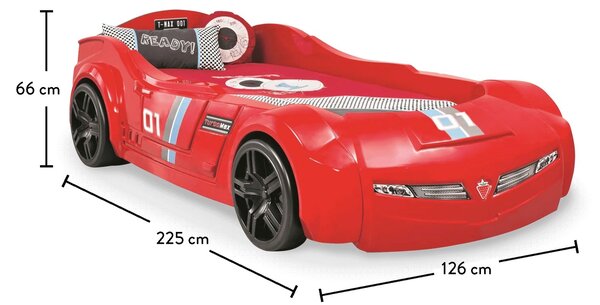 Auto Letto Turbo Max Rosso 90x195 Cm Con Materasso Gratis - Design Aerodinamico e Realistico Decorato Formula 1