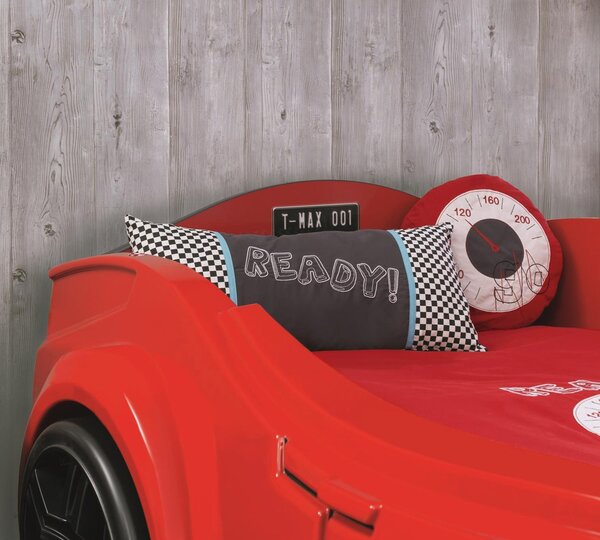 Auto Letto Turbo Max Rosso 90x195 Cm Con Materasso Gratis - Design Aerodinamico e Realistico Decorato Formula 1