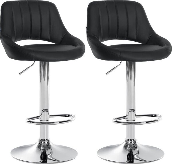 Set con 2 sgabelli da bar regolabili - sedute in Pelle finta - girevoli a 360° | Colore: nero | Materiale base: metallo cromato