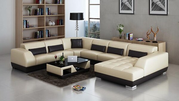 Ledersofa +USB,Couch Wohnlandschaft Ecksofa Eck Garnitur Design Modern Sofa