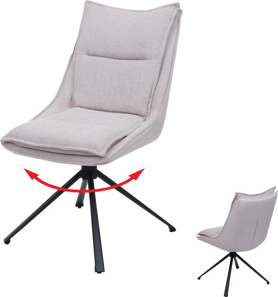 Sedia da pranzo HWC-N71, sedia da cucina, girevole a ritorno automatico, tessuto/tessuto (420g/m²) Oeko-Tex ~ crema-beige