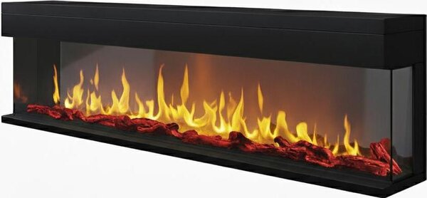 CHEMIN'ARTE - Camino elettrico 3D da incasso 180 cm, fiamme a LED su 3 lati - Riscaldamento 2000W - Telecomando