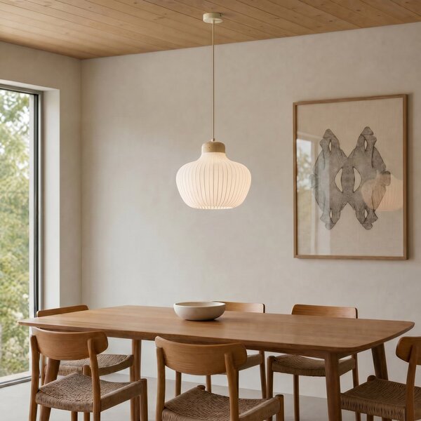 Lampada a sospensione Lucande, Eloise, dimmerabile, Bianco, Soggiorno, Tessuto / Tessile, Scandinavo