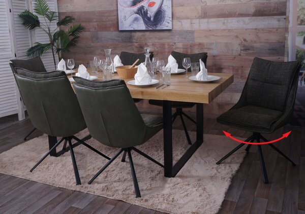 Set di 6 sedie da pranzo HWC-N71, sedia da cucina, girevole a ritorno automatico, tessuto/tessuto (420g/m²) Oeko-Tex ~ verde