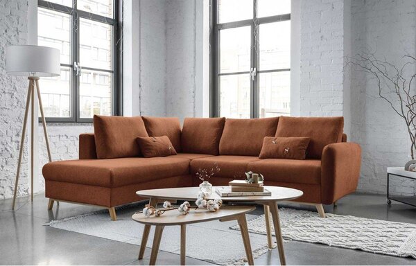 Divano letto angolare arancio mattone L, angolo sinistro Scandic Lagom - Miuform