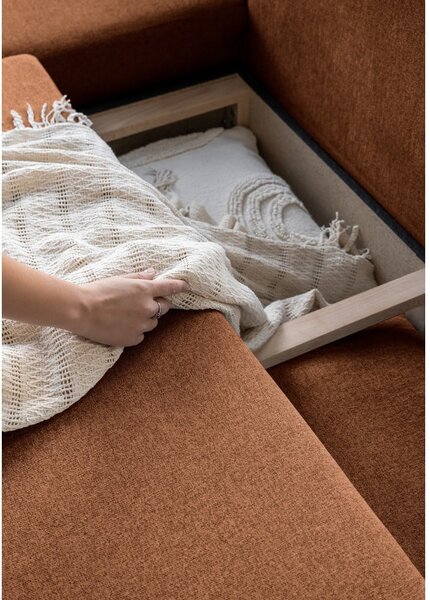 Divano letto angolare arancio mattone L, angolo sinistro Scandic Lagom - Miuform