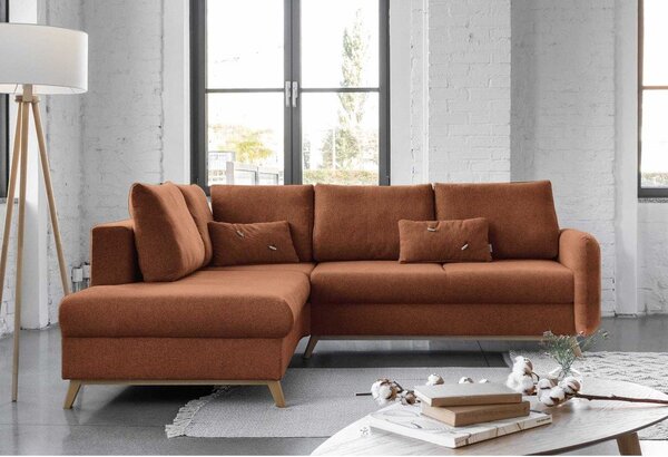 Divano letto angolare arancio mattone L, angolo sinistro Scandic Lagom - Miuform