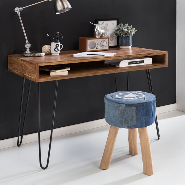 Scrivania solida HARLEM Legno massiccio Sheesham 110 x 60 x 76 cm con ripiano Scrivania per computer in legno massiccio con gambe in metallo Tavolo per PC in legno di design