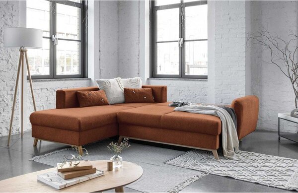 Divano letto angolare arancio mattone L, angolo sinistro Scandic Lagom - Miuform
