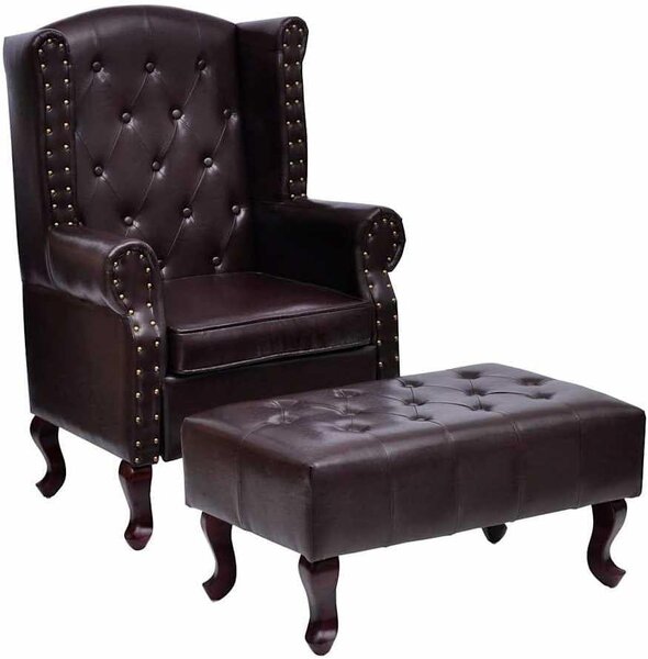 Poltrona con poggiapiedi in ecopelle color marrone scuro, peso: 27,45 kg