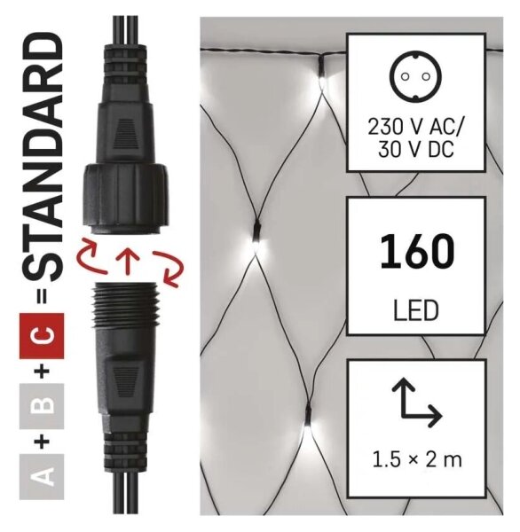 Catena LED natalizia da esterno 160xLED/2x1,5m IP44 bianco freddo