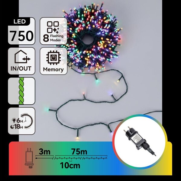 Aigostar - Catena luminosa natalizia LED per esterni 750xLED/8 funzioni 78m IP44 multicolore