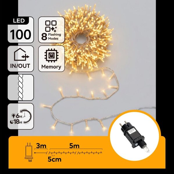 Aigostar - LED catena luminosa natalizia da esterno 100xLED/8 funzioni 5,3m IP44 bianco caldo