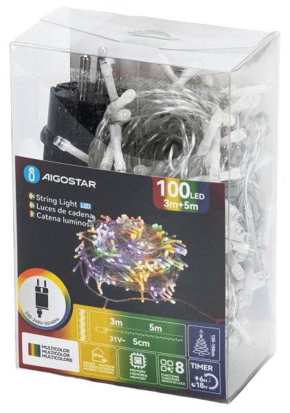Aigostar - Catena luminosa natalizia per esterni 100xLED/8 funzioni 5,3m IP44 multicolore
