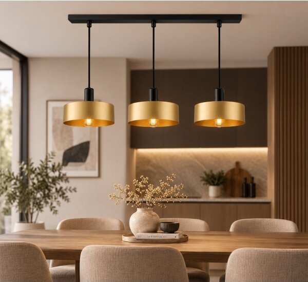 Lampadario a sospensione con cavo HAKI 3xE27/60W/230V oro/nero