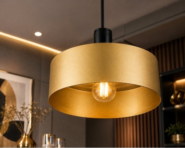 Lampadario a sospensione con cavo HAKI 1xE27/60W/230V oro/nero