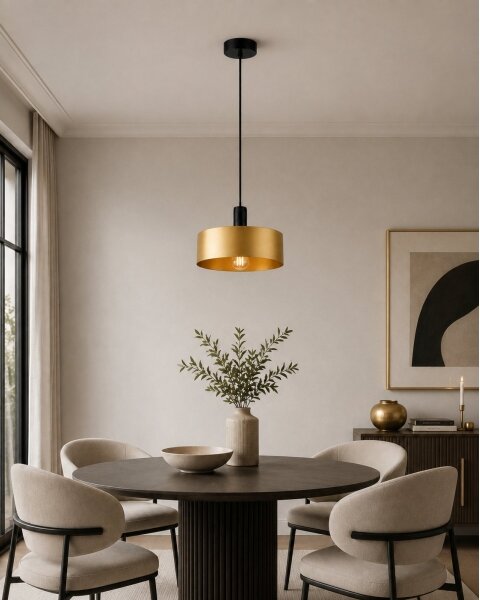 Lampadario a sospensione con cavo HAKI 1xE27/60W/230V oro/nero