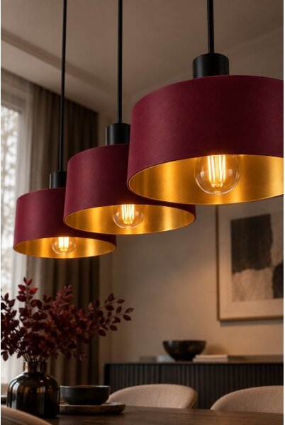 Lampadario sospeso a cavo HAKI 3xE27/60W/230V bordeaux/nero