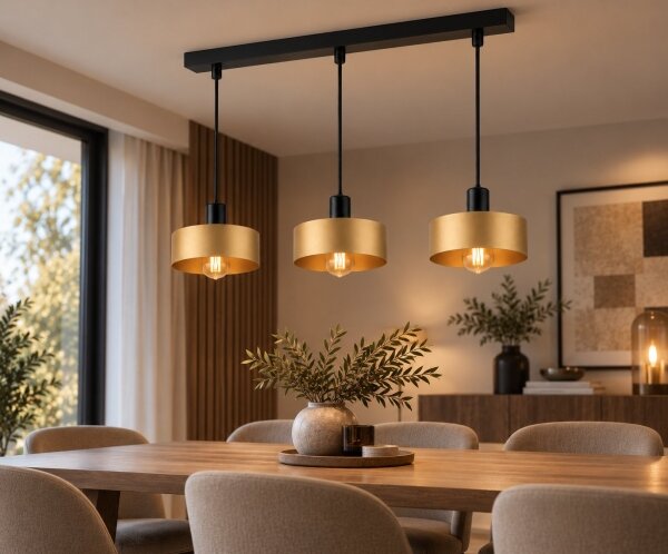 Lampadario a sospensione con cavo HAKI 3xE27/60W/230V oro/nero