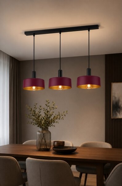 Lampadario sospeso a cavo HAKI 3xE27/60W/230V bordeaux/nero
