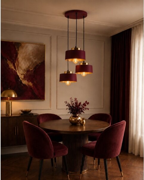 Lampadario a sospensione con cavo IGNIA 3xE27/60W/230V bordeaux/oro
