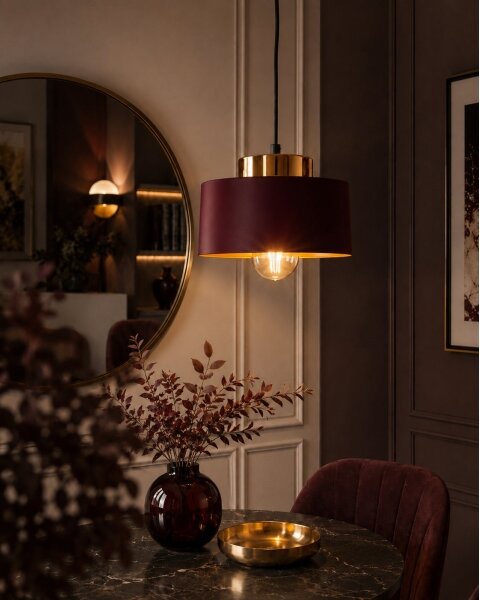 Lampadario a sospensione con cavo IGNIA 1xE27/60W/230V bordeaux/oro
