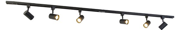 Sistema di illuminazione a binario moderno con 6 faretti neri monofase 200 cm - Iconic Jeana