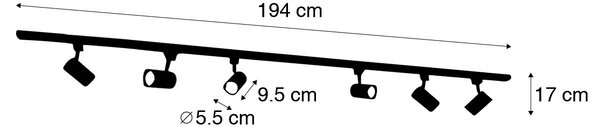 Sistema di illuminazione a binario moderno con 6 faretti bianchi monofase 200 cm - Iconic Jeana