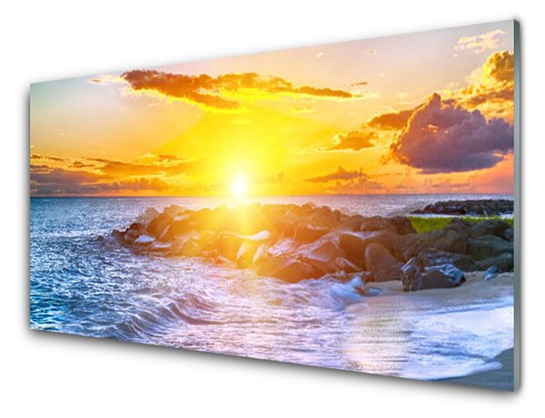 Quadro vetro Costa del mare al tramonto 100x50 cm 2 appendini