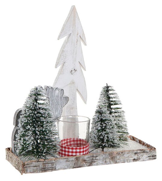 Portacandele DKD Home Decor Legno Vetro Albero (30 x 12 x 32 cm)